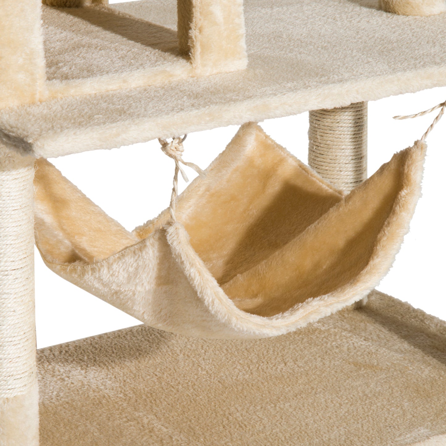 PawHut Árbol Rascador para Gatos Grande 70x40x152 cm Torre para Gatos con Múltiples Plataformas Juguete Colgante Cueva Espaciosa Hamaca Suave Postes para Gatos Dormir y Jugar Beige