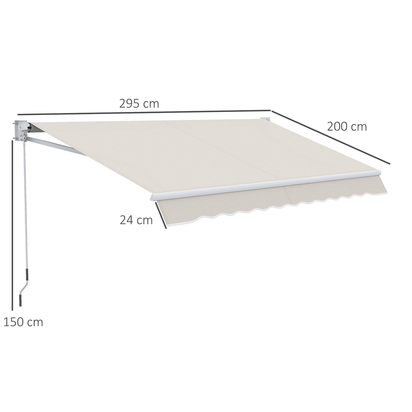 Outsunny Toldo Manual Retráctil 200x295 cm Toldo para Balcón con Manivela de Metal Impermeable y Anti-UV Toldo Enrollable de Exterior para Jardín Terraza Ventanas Crema