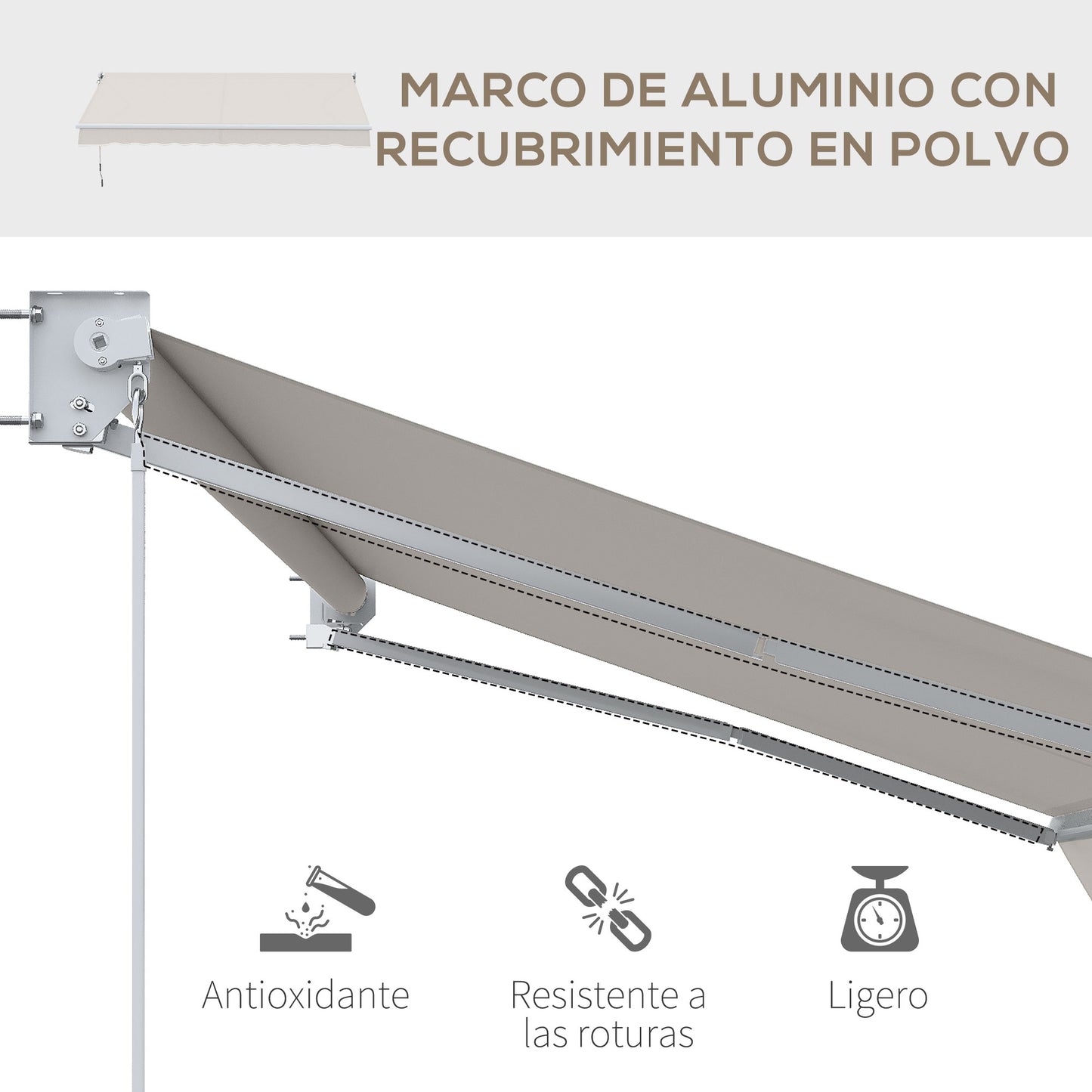 Outsunny Toldo Manual Retráctil 200x295 cm Toldo para Balcón con Manivela de Metal Impermeable y Anti-UV Toldo Enrollable de Exterior para Jardín Terraza Ventanas Crema