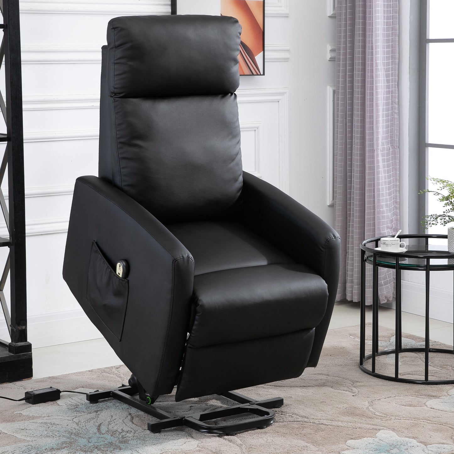 HOMCOM Sillón Levanta Personas Sillón Relax Eléctrico Sillón Elevador Reclinable 145° con Control Remoto Reposapiés para Personas Mayores 67x95x105 cm Negro