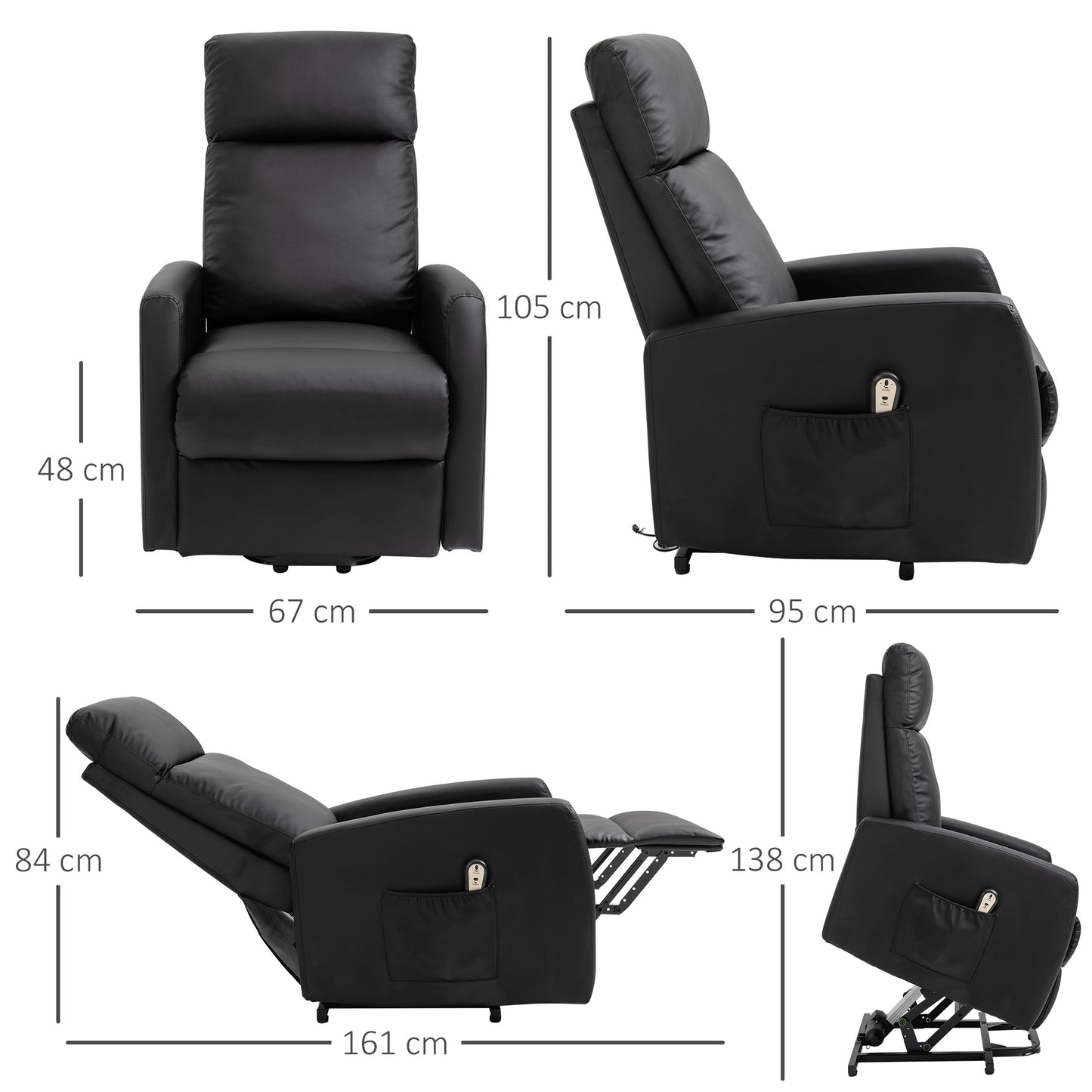 HOMCOM Sillón Levanta Personas Sillón Relax Eléctrico Sillón Elevador Reclinable 145° con Control Remoto Reposapiés para Personas Mayores 67x95x105 cm Negro