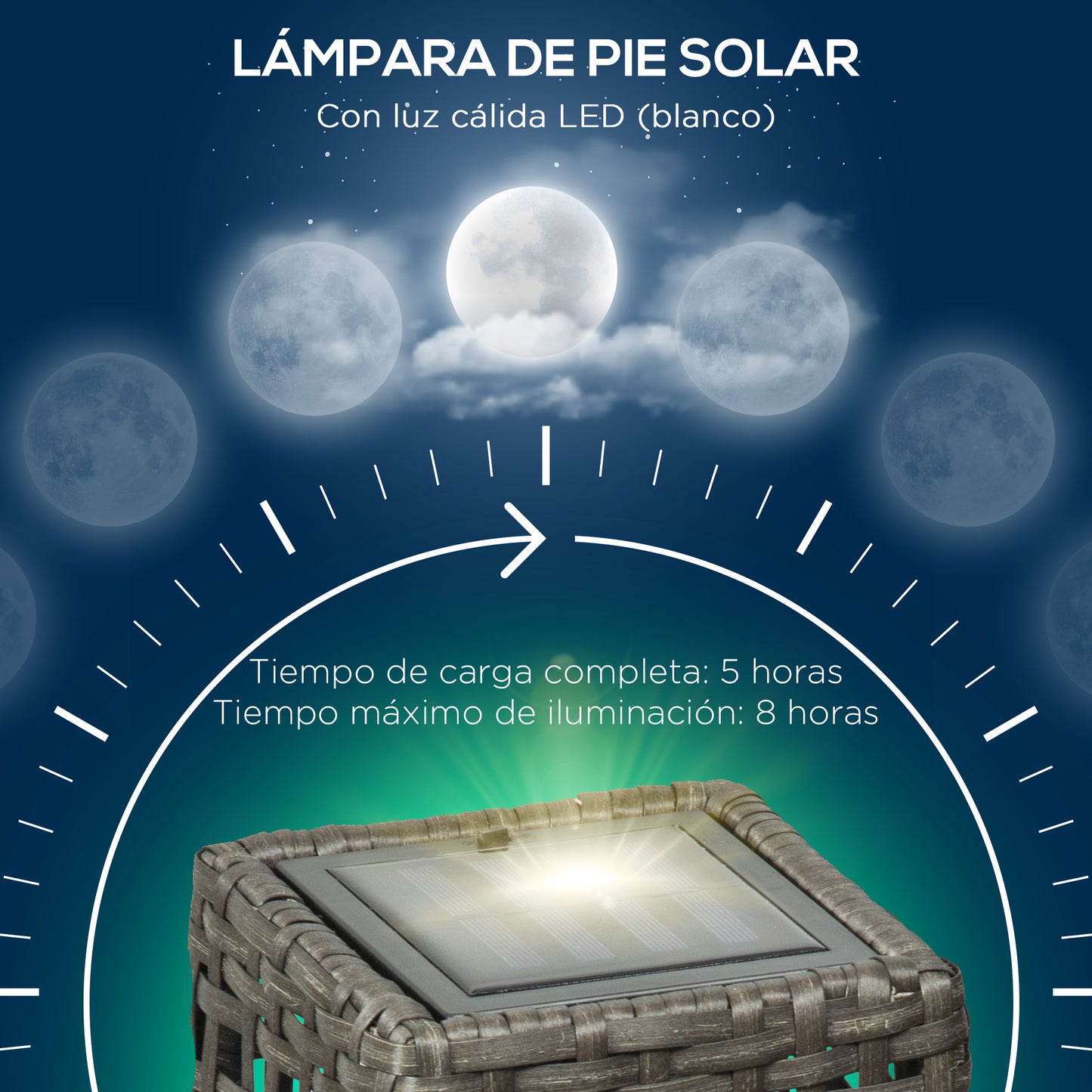 Outsunny Linterna de Jardín de Ratán Sintético Luces Solares Exterior con Luces LED Encendido/Apagado Automático para Terraza Balcón Patio 17x17x46 cm Gris