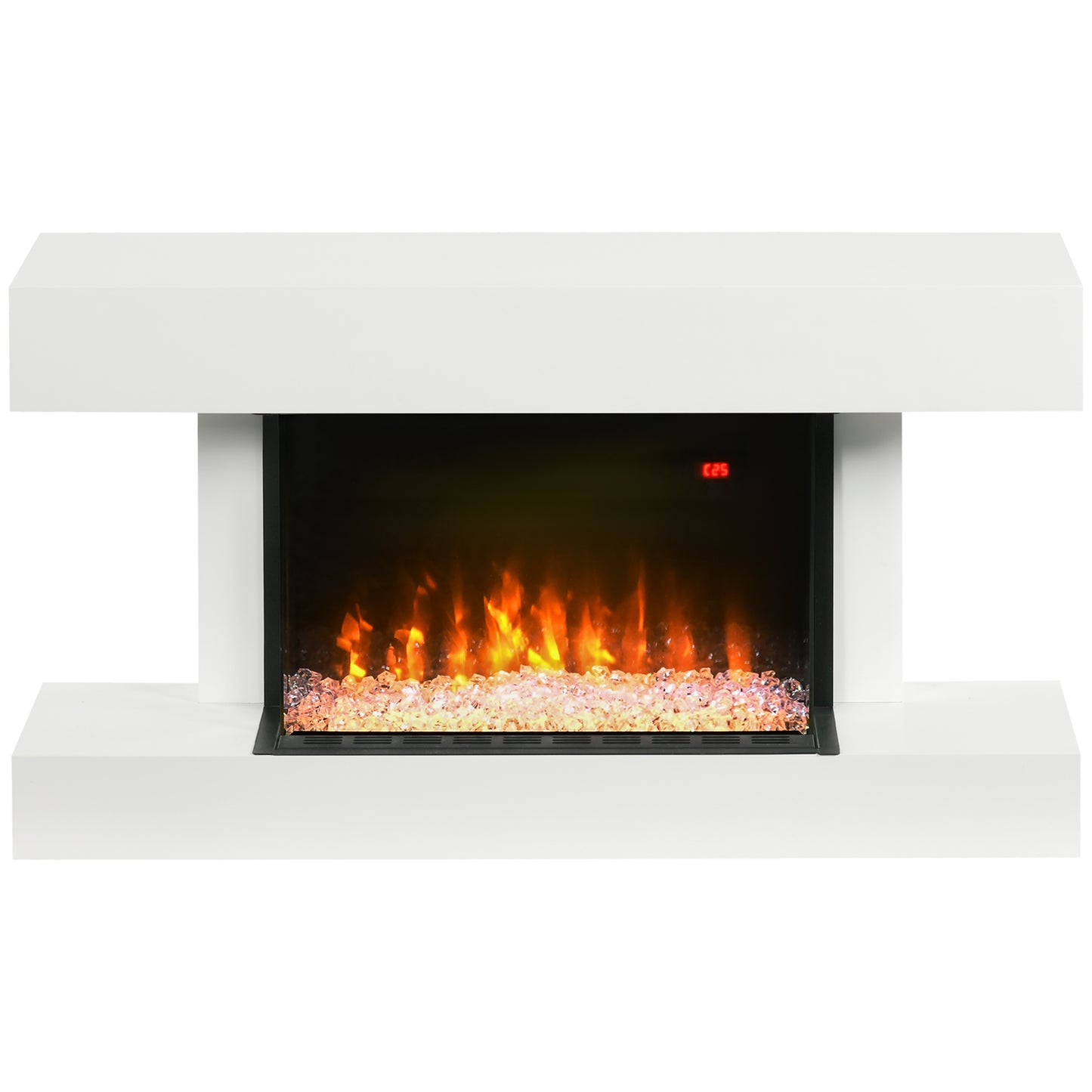 HOMCOM Chimenea Eléctrica 1000W/2000W Calentador de Chimenea Pared con Temperatura Ajustable Bajo Consumo Silencioso Temporizador y Control Remoto para Sala 15-25 m² 98x27x54,5 cm Blanco