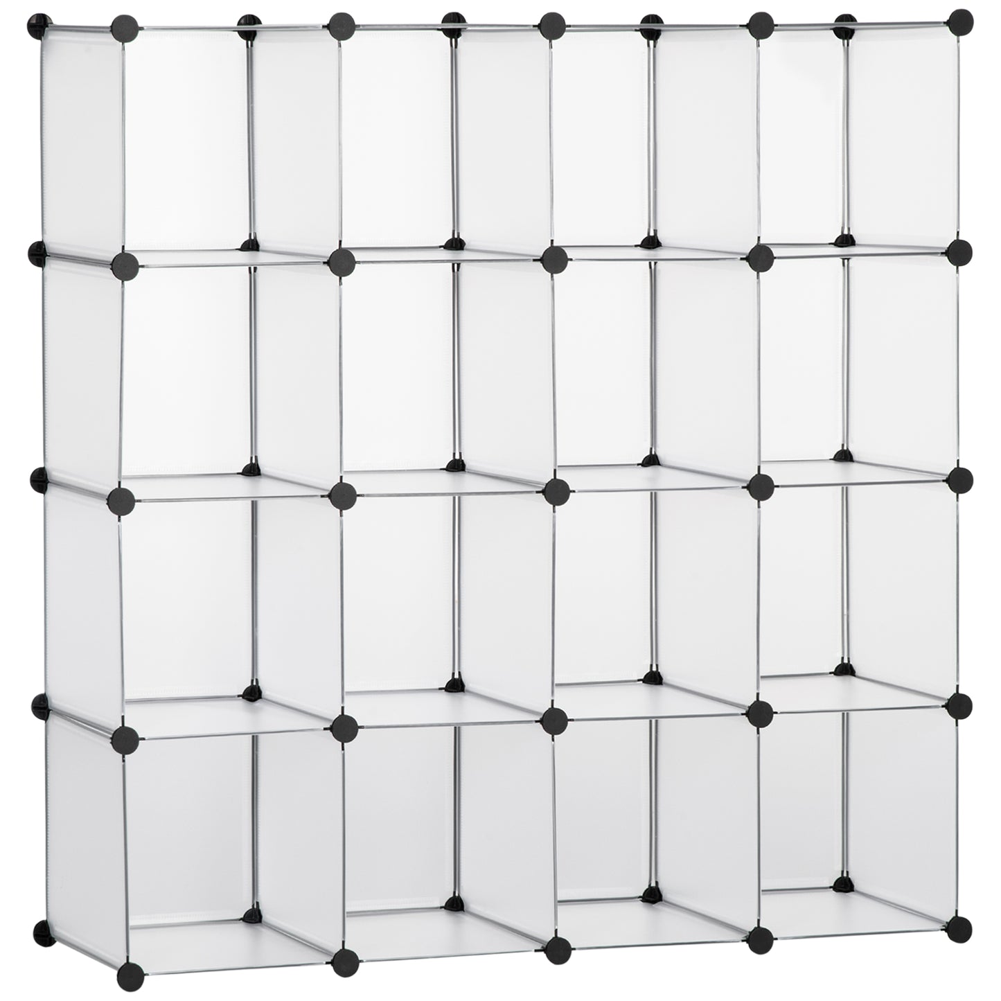 HOMCOM Armario Modular de Plástico Zapatero Organizador con 16 Cubos de 30x30x30cm para Entrada Pasillo Dormitorio 125x32x125 cm Transparente