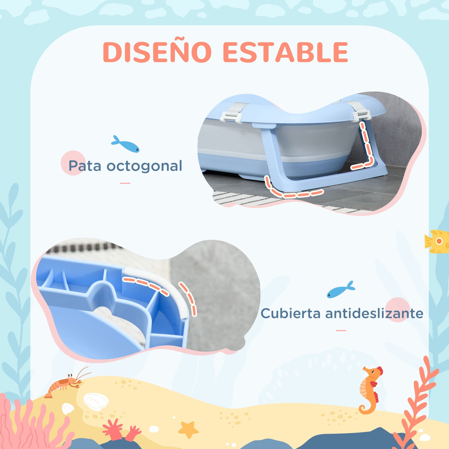 ZONEKIZ Bañera Plegable Bebé con Cojín Bañera Bebé Recién Nacido hasta 3 Años con Almohadillas Antideslizantes Orificio de Drenaje y Agujero de Ducha 83x48x23,5 cm Azul