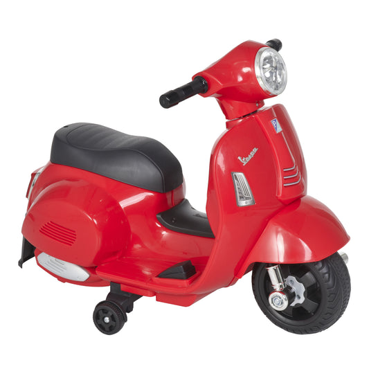 HOMCOM Moto Eléctrica Vespa para Niños de 18-36 Meses Moto de Batería 6V con Faro Bocina y 4 Ruedas Motocicleta Infantil con Licencia 66,5x38x52 cm Rojo