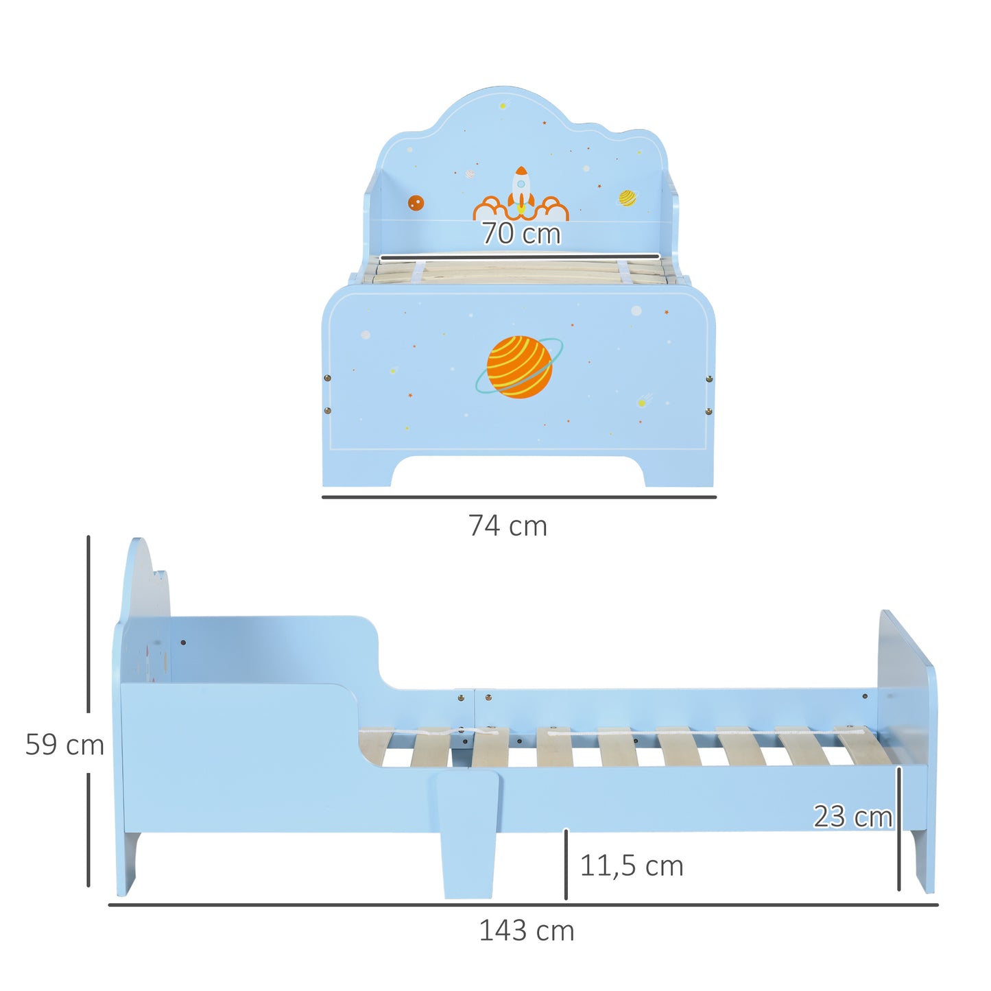 ZONEKIZ Cama para Niños de 3-6 Años 143x74x59 cm Cama Infantil de Madera con Barreras de Protección Carga Máx. 80 kg Mueble de Dormitorio Moderno Azul