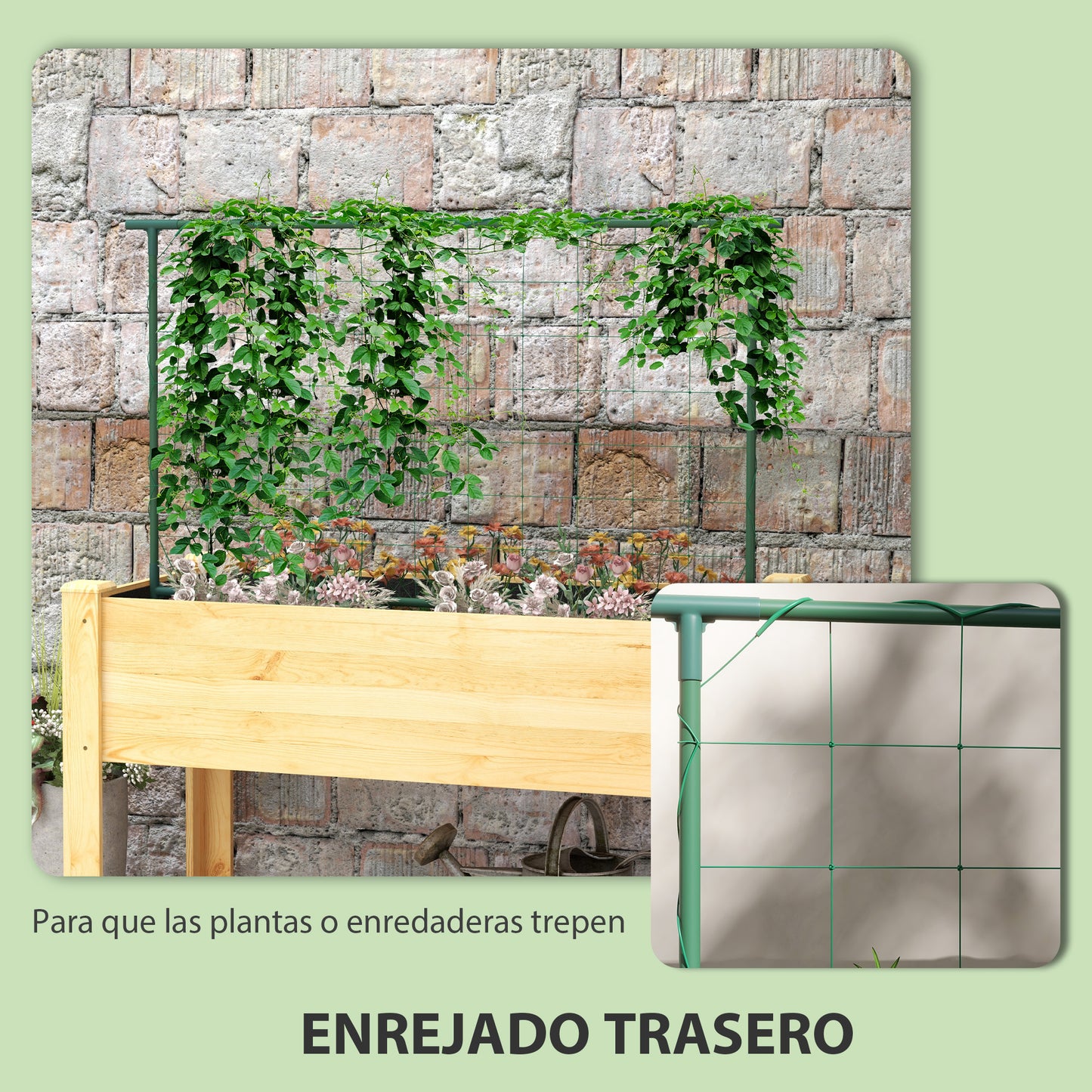 Outsunny Huerto Urbano Elevado con Enrejado Mesa de Cultivo Jardinera Elevada para Trepar Enredaderas de Verduras Plantas Flores Carga 300 kg 120x60x75 cm Natural