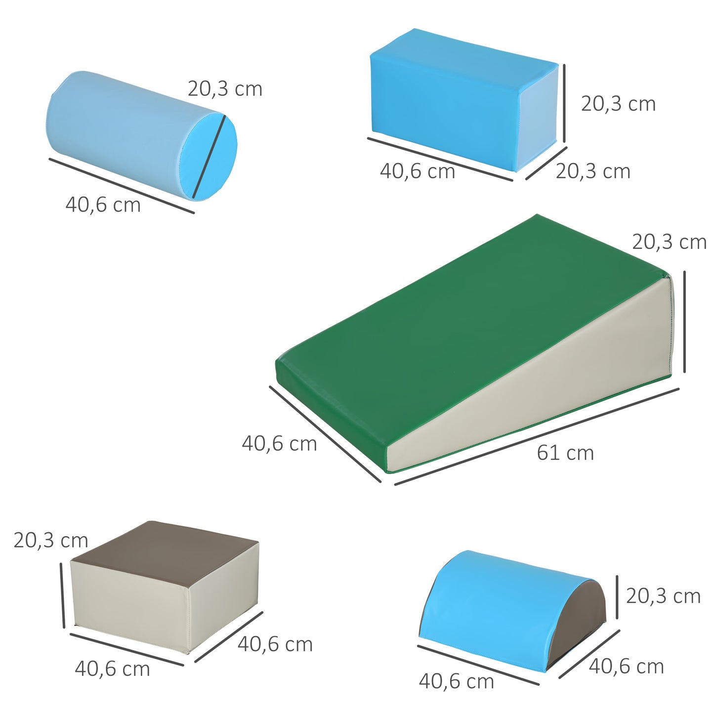 HOMCOM Juego de 5 Bloques Psicomotricidad para Niños Bloques de Construcción Figuras de Construcción Juguete para Aprendizaje para Escalar y Gatear Multicolor