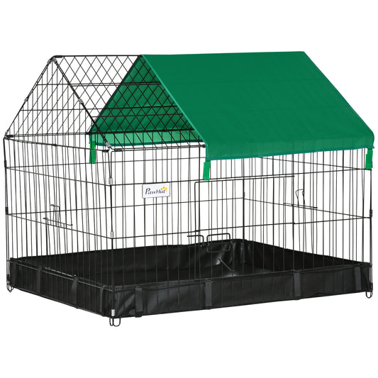 PawHut Jaula para Animales Pequeños Parque para Mascotas con 2 Puertas Toldo y Base con Tela Oxford Impermeable para Interior y Exterior 90x75x75 cm Negro y Verde