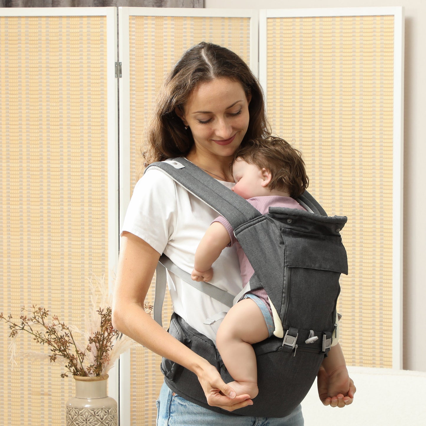 AIYAPLAY Mochila Portabebés de Recién Nacido hasta 36 Meses Portabebés con Asiento Extraíble Cinturón Ajustable y Bolsillo de Almacenamiento Carga 15 kg Gris