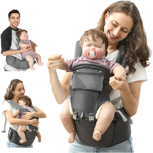 AIYAPLAY Mochila Portabebés de Recién Nacido hasta 36 Meses Portabebés con Asiento Extraíble Cinturón Ajustable y Bolsillo de Almacenamiento Carga 15 kg Gris