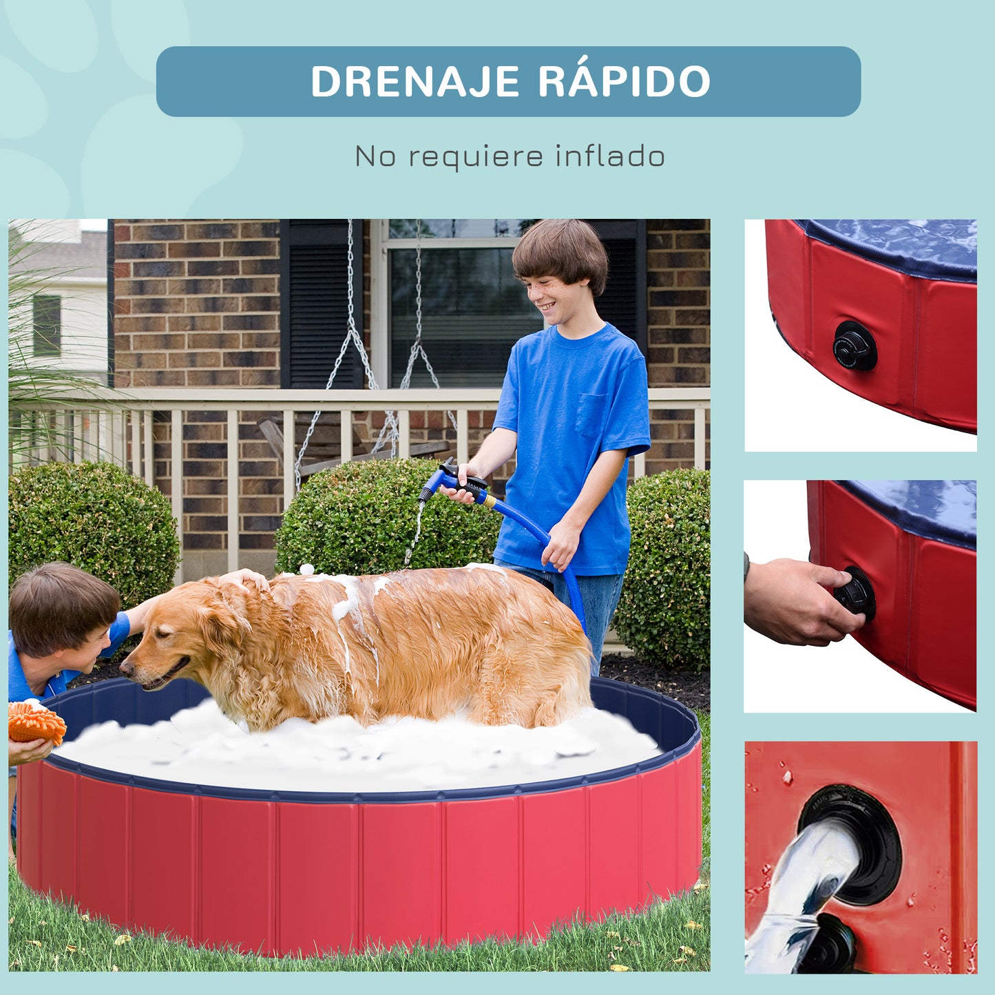 PawHut Piscina Plegable para Perros Ø140x30 cm Bañera para Mascotas Gatos de PVC Antideslizante Resistente al Desgaste Adecuado para Interior y Exterior Rojo