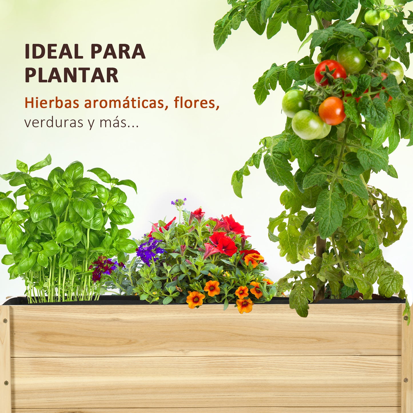 Outsunny Jardinera de Madera con Ruedas Macetero de Jardín Jardinera de Cultivo con Orificios de Drenaje y Tela no Tejida para Cultivo Flores Plantas en Exterior Balcón Terraza 89x48x47 cm Natural