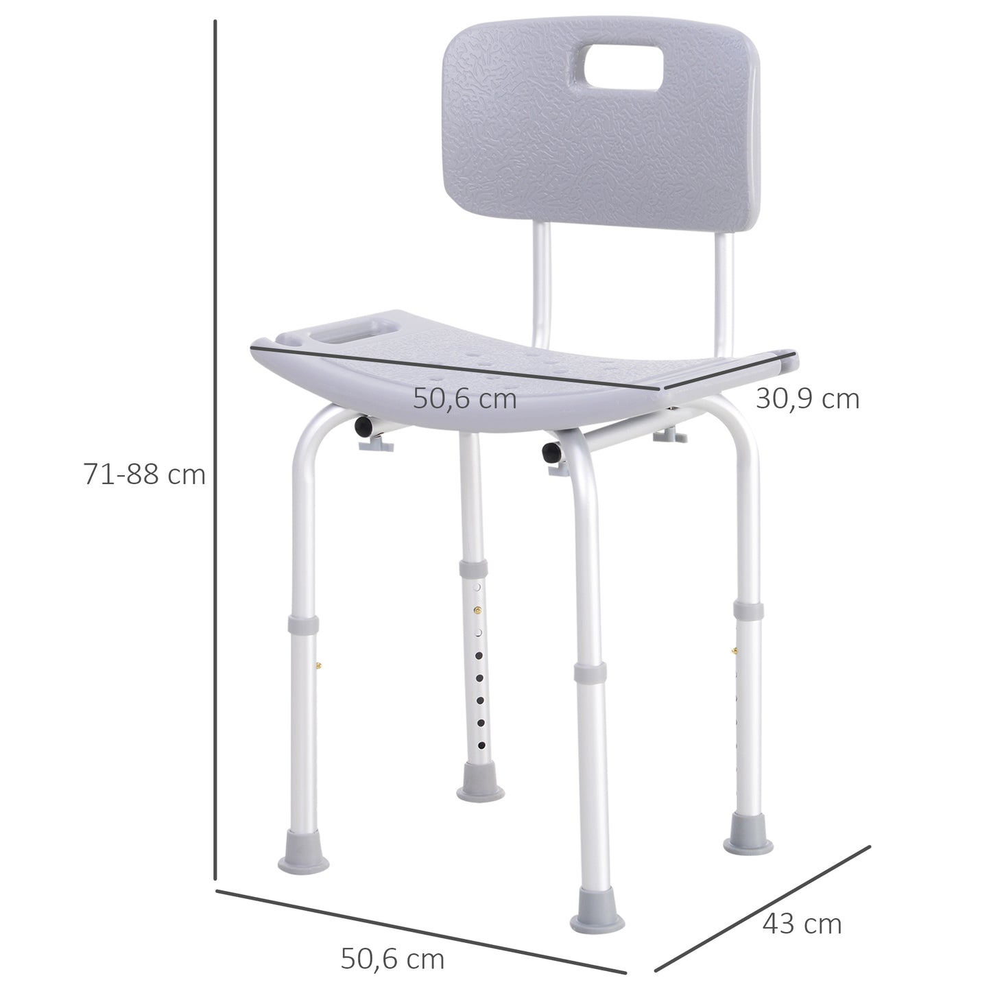 HOMCOM Silla Ducha Personas Mayores Taburete de Ducha Silla para Ducha con Respaldo Antideslizante Altura Regulable en 8 Niveles Carga 136 kg para Ancianos y Discapacitados