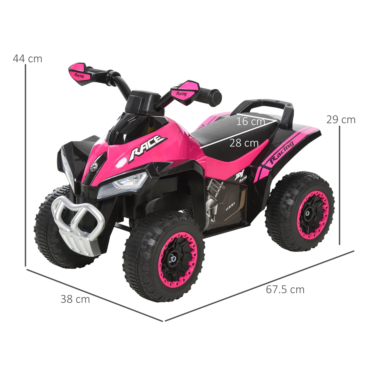 HOMCOM Quad Moto Correpasillo para Niños de 18-36 Meses con Función de Luces y Música Diseño Novedoso Soporta hasta 20 kg 67,5x38x44 cm Rosa