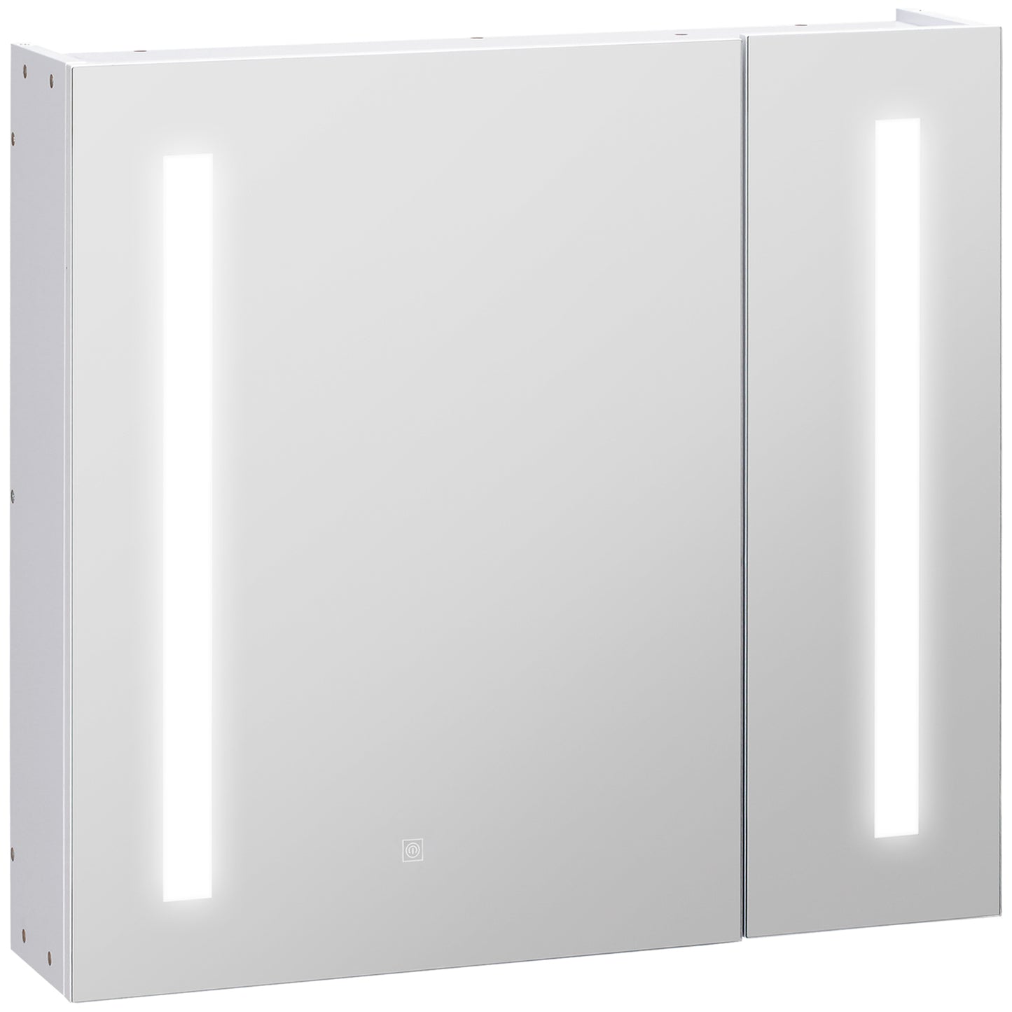 kleankin Armario con Espejo de Baño con Luz LED Armario de Baño Colgante con 2 Puertas Función de Memoria e Interruptor Táctil Estilo Moderno 70x15x65 cm Blanco