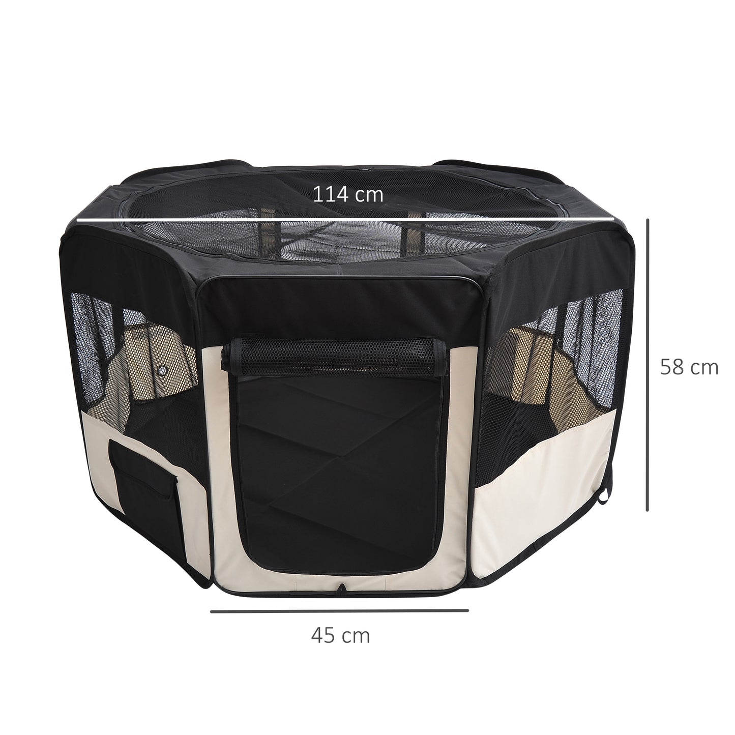 PawHut Parque Plegable para Perros y Gatos Parque de Juego para Mascotas con 2 Puertas y Cojín de Tela Oxford Juego Entrenamiento para Dormitorio Ø114x58 cm Negro