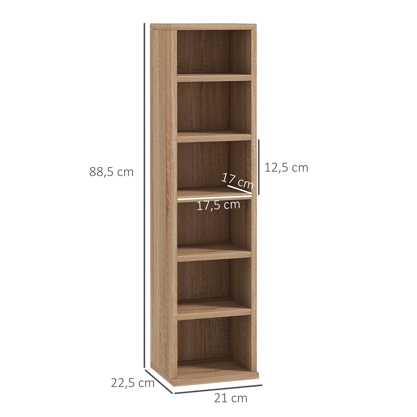 HOMCOM Estanterías para CD o DVD Soportes para CD con 12 Compartimientos para 204 CDs y Estante Ajustable para Salón Dormitorio Oficina 21x22,5x88,5 cm Roble