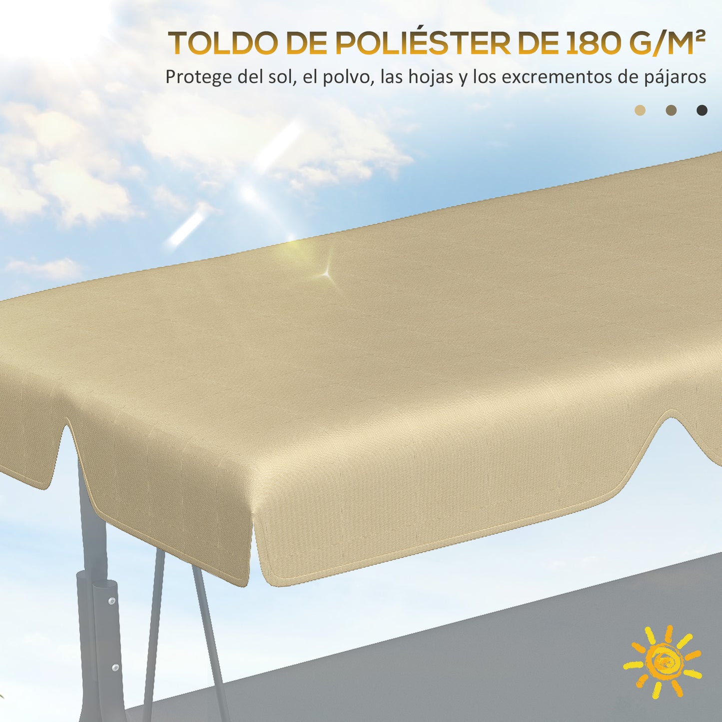 Outsunny Toldo de Repuesto para Columpio de 3 Plazas Techo Universal para Balancín de Jardín Tela de Poliéster Protección Solar 156x117x15 cm Beige