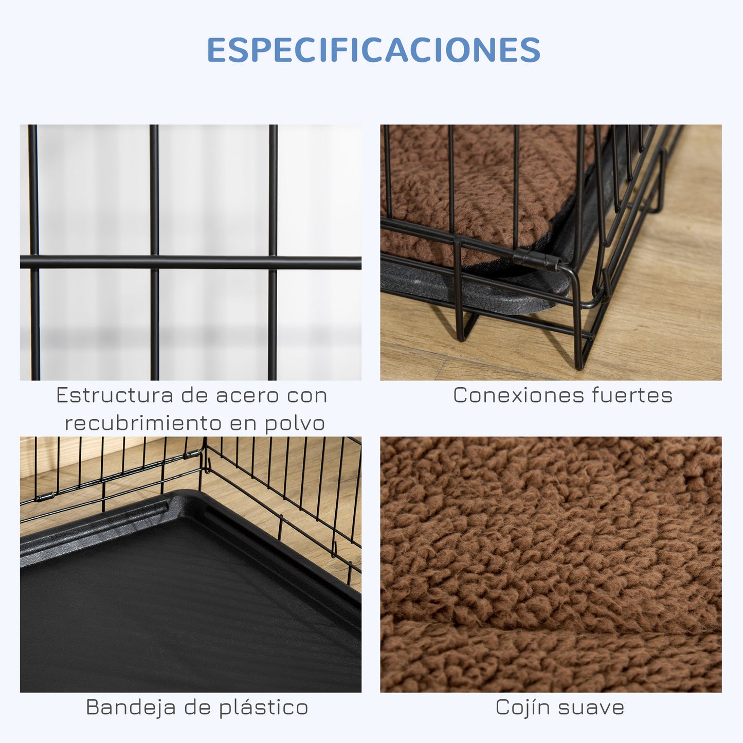 PawHut Jaula de Metal para Perros Plegable 60x43x49,5 cm con 2 Puertas con Pestillos Bandeja Extraíble Cojín Suave y Asa Portátil para transporte Viaje Negro