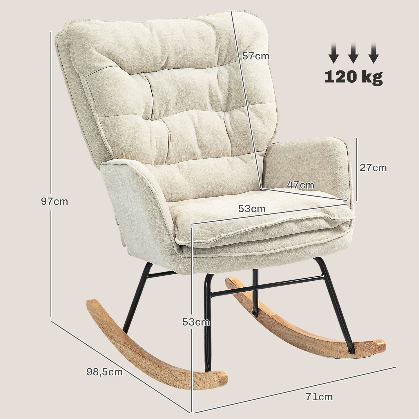 HOMCOM Mecedora Tapizada en Chenilla Silla Mecedora con Patas de Madera de Haya y Reposabrazos Mecedora para Lactancia Carga 120 kg para Dormitorio Salón Beige