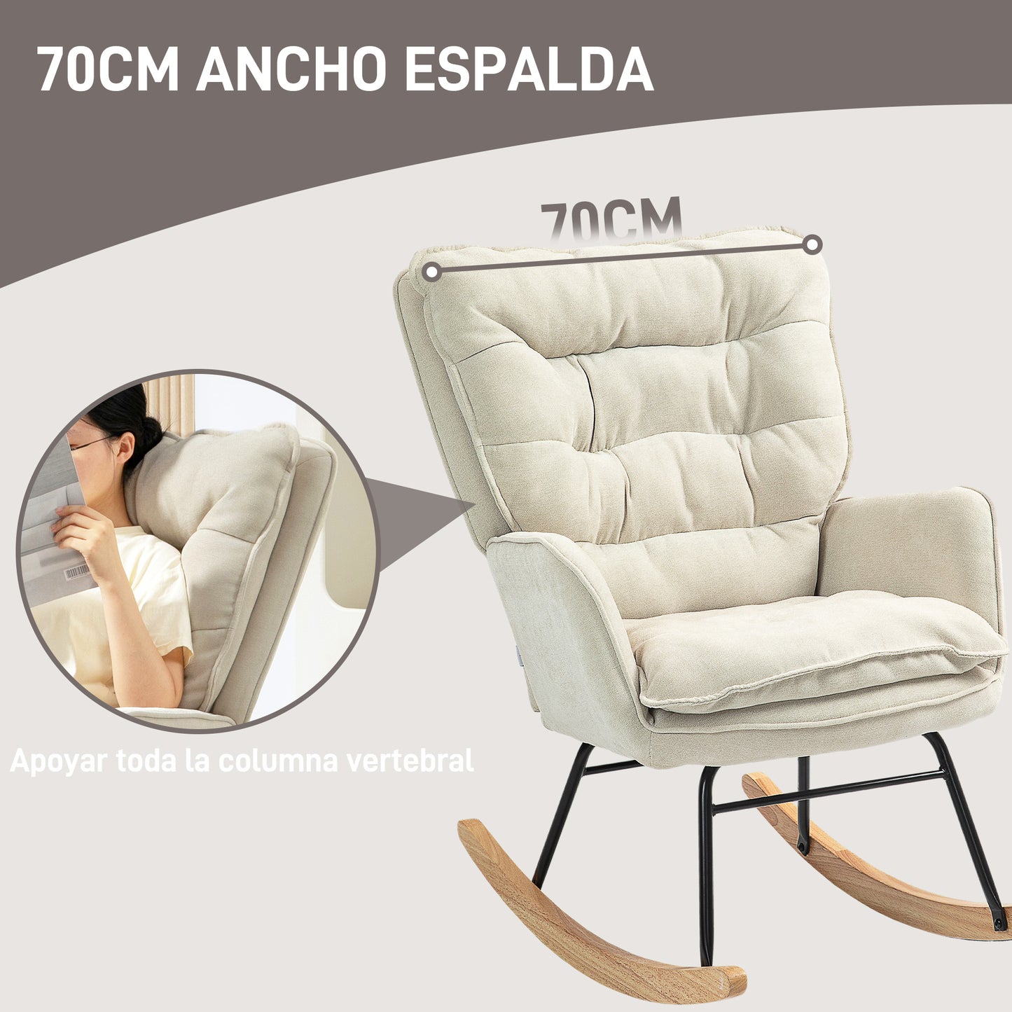 HOMCOM Mecedora Tapizada en Chenilla Silla Mecedora con Patas de Madera de Haya y Reposabrazos Mecedora para Lactancia Carga 120 kg para Dormitorio Salón Beige