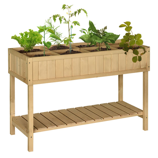 Outsunny Huerto Urbano de Madera 120x60x81 cm Jardinera Elevada para Cultivo de Plantas Flores Mesa de Cultivo con Estante Inferior para Jardín Terraza Exterior Natural