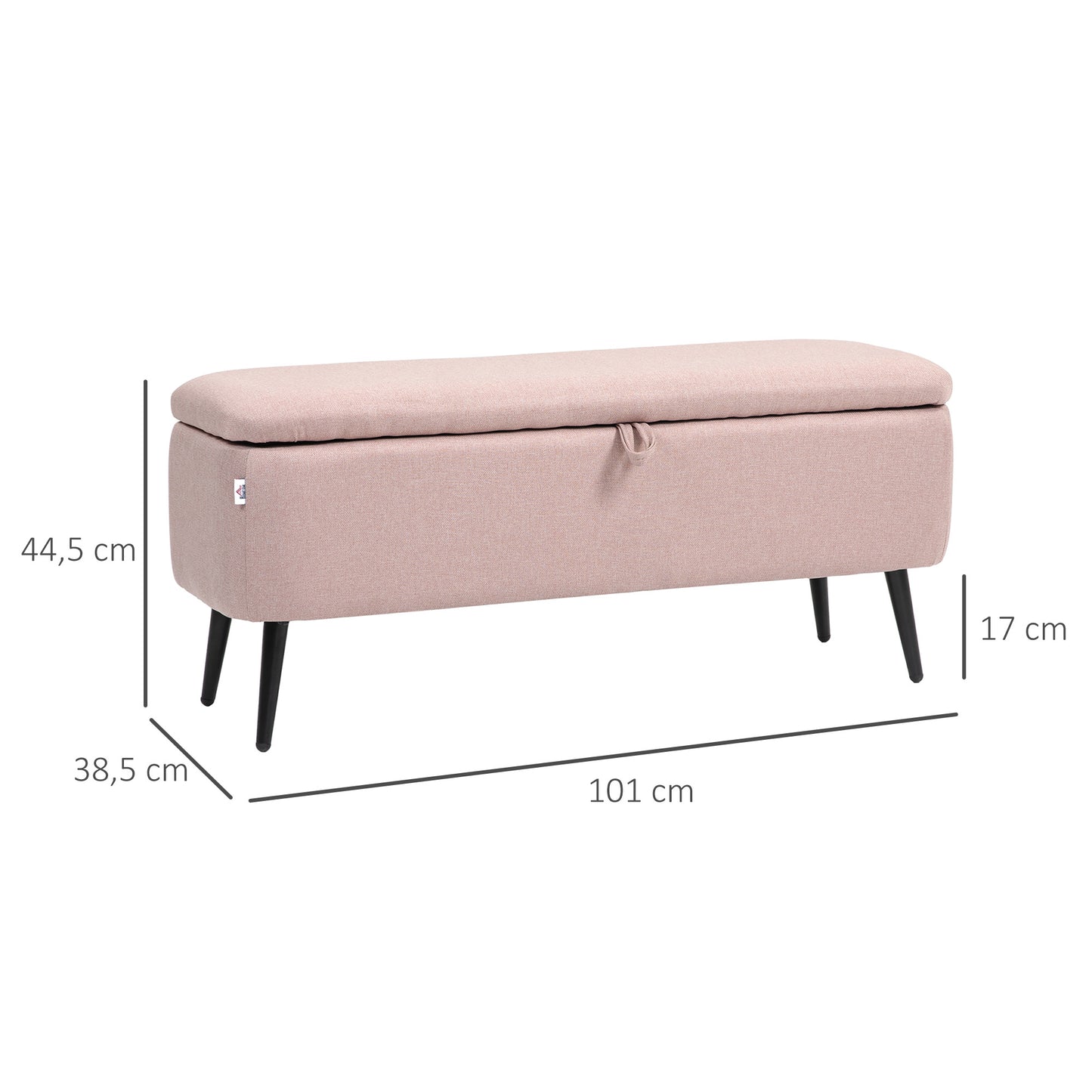 HOMCOM Banco de Almacenamiento Taburete de Almacenaje Tapizado en Lino con Tapa Abatible y Patas de Acero para Dormitorio Salón Entrada Carga 150 kg 101x38,5x44,5 cm Rosa