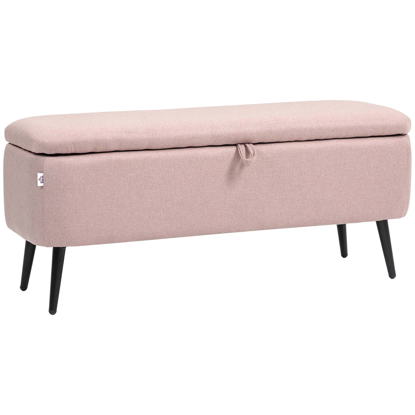 HOMCOM Banco de Almacenamiento Taburete de Almacenaje Tapizado en Lino con Tapa Abatible y Patas de Acero para Dormitorio Salón Entrada Carga 150 kg 101x38,5x44,5 cm Rosa