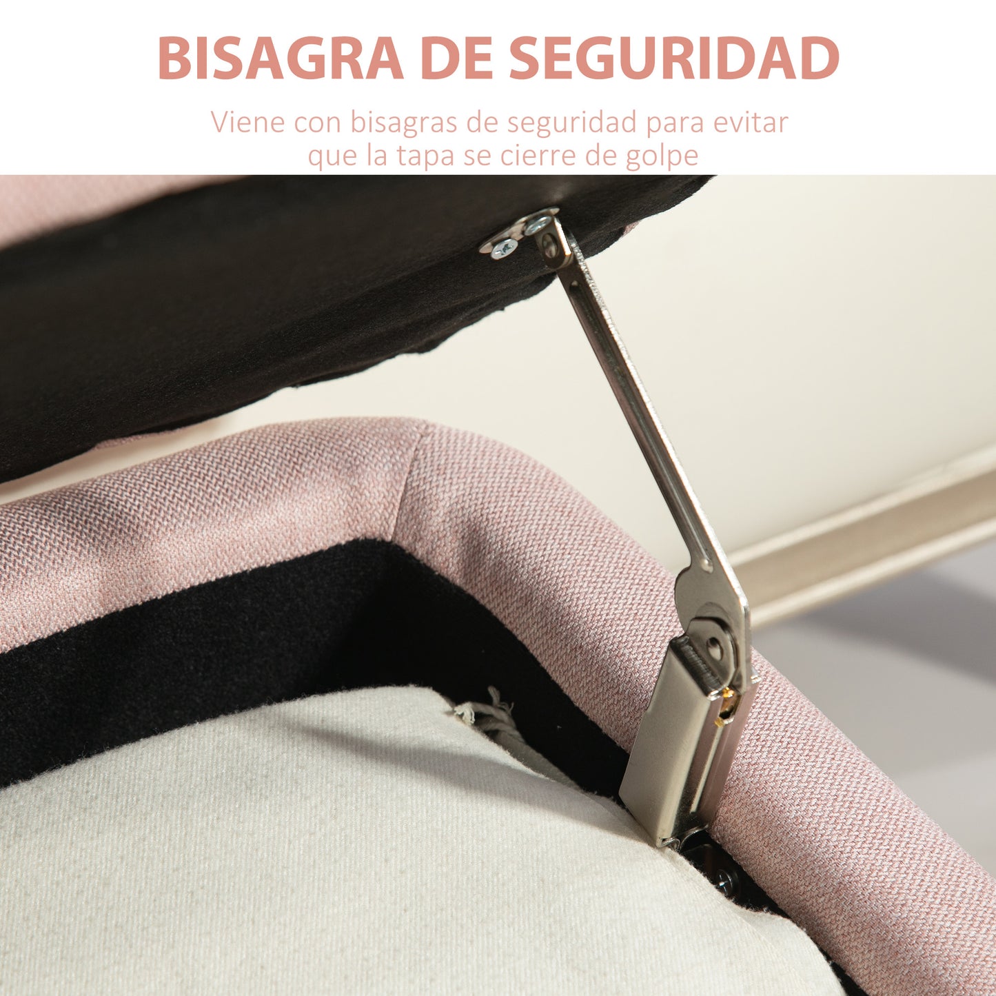 HOMCOM Banco de Almacenamiento Taburete de Almacenaje Tapizado en Lino con Tapa Abatible y Patas de Acero para Dormitorio Salón Entrada Carga 150 kg 101x38,5x44,5 cm Rosa