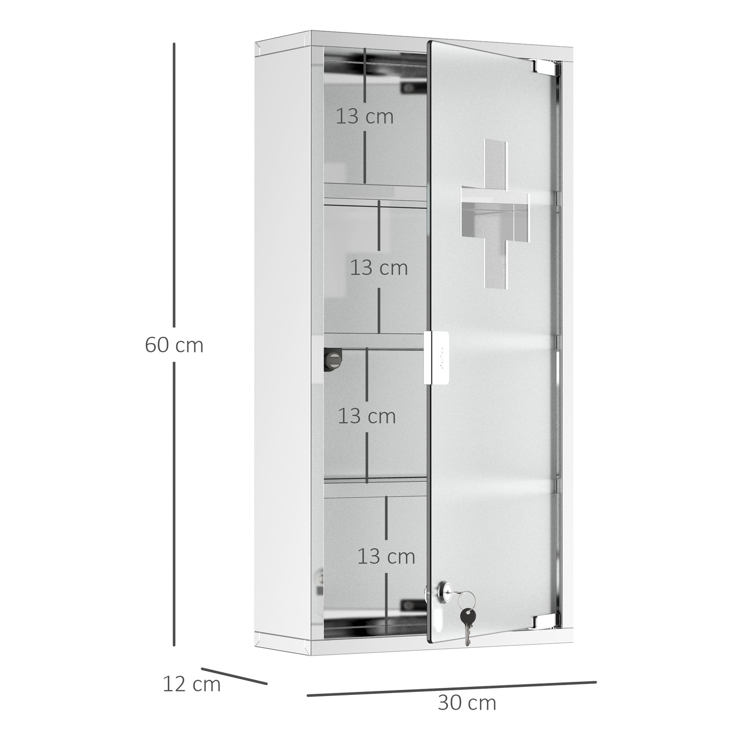 HOMCOM Armario Botiquín de Acero Inoxidable de Primeros de 4 Niveles Auxilios para Medicinas 60x30x12 cm Plateado