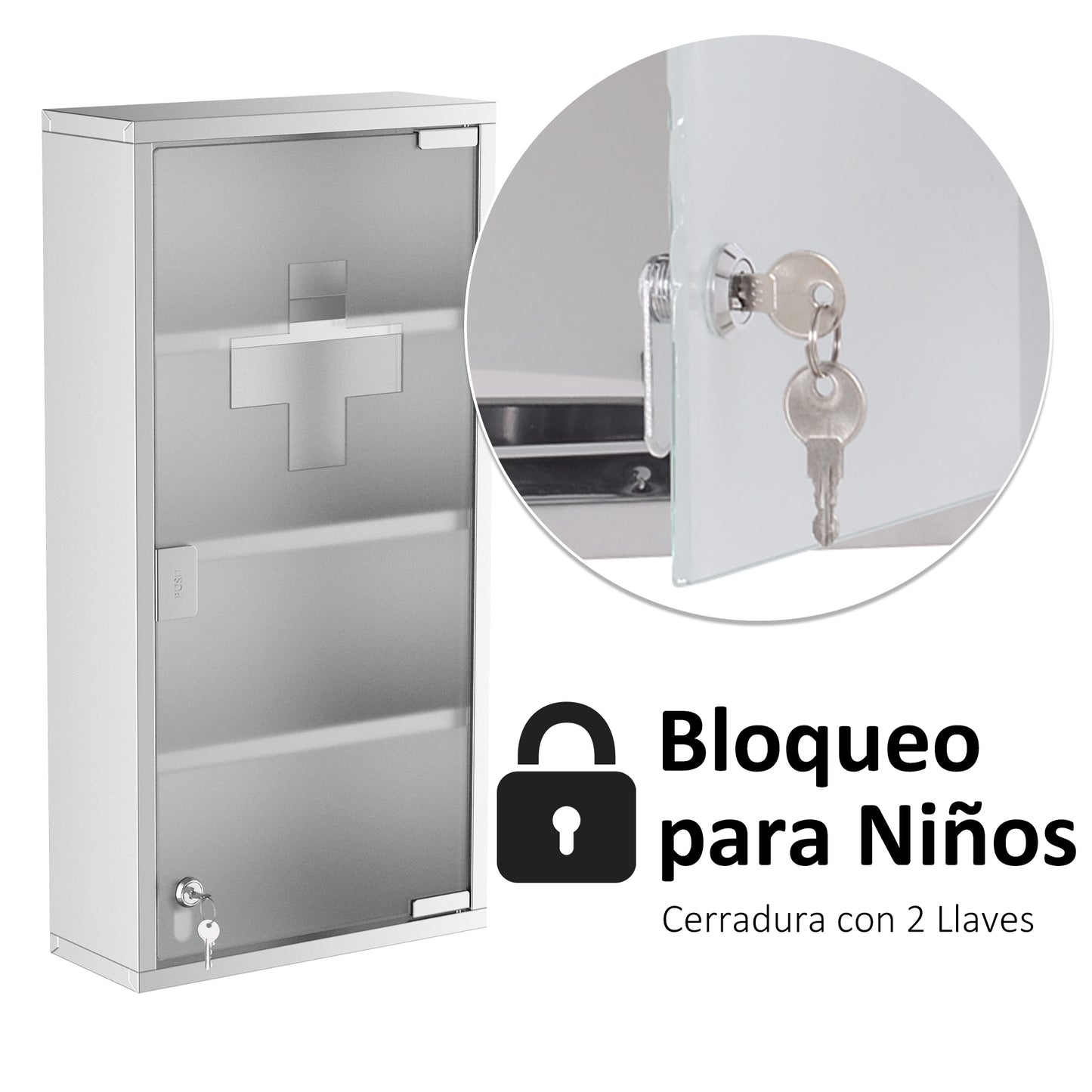 HOMCOM Armario Botiquín de Acero Inoxidable de Primeros de 4 Niveles Auxilios para Medicinas 60x30x12 cm Plateado