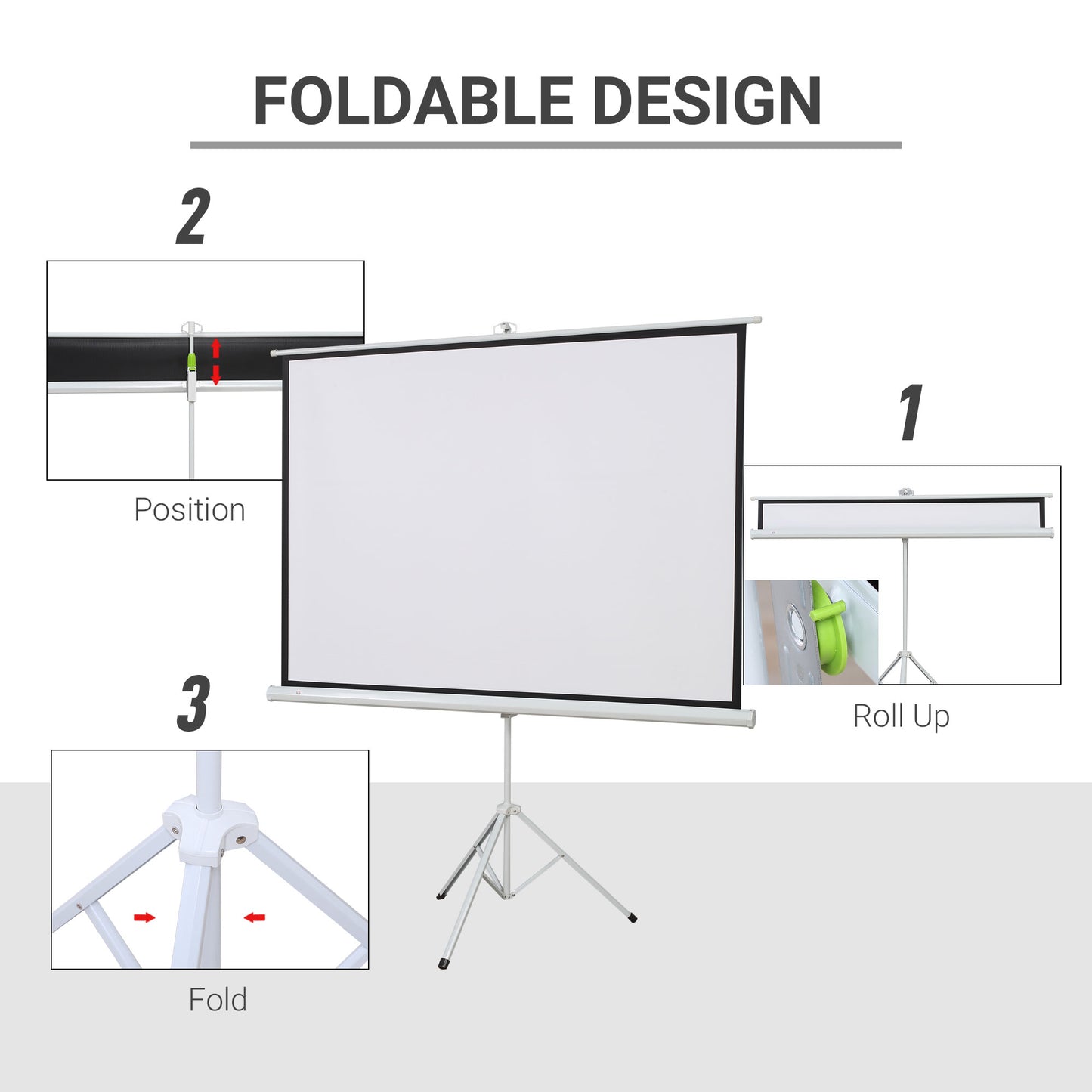 HOMCOM Pantalla para Proyector Plegable Manual 84” Pulgadas Pantalla de Proyección Formato 4:3 con Altura Ajustable Cine en Casa Presentaciones Películas 171x131 cm Blanco