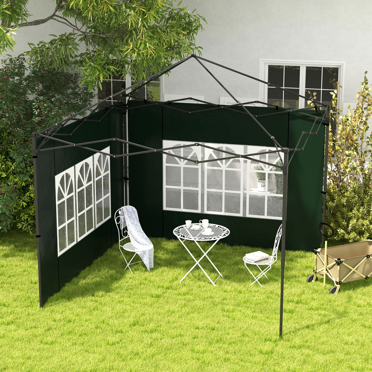 Outsunny Paredes Laterales para Carpa 3x3 m y 3x6 m Juego de 2 Paredes para Cenador con Ventanas 293x193 cm Verde Oscuro