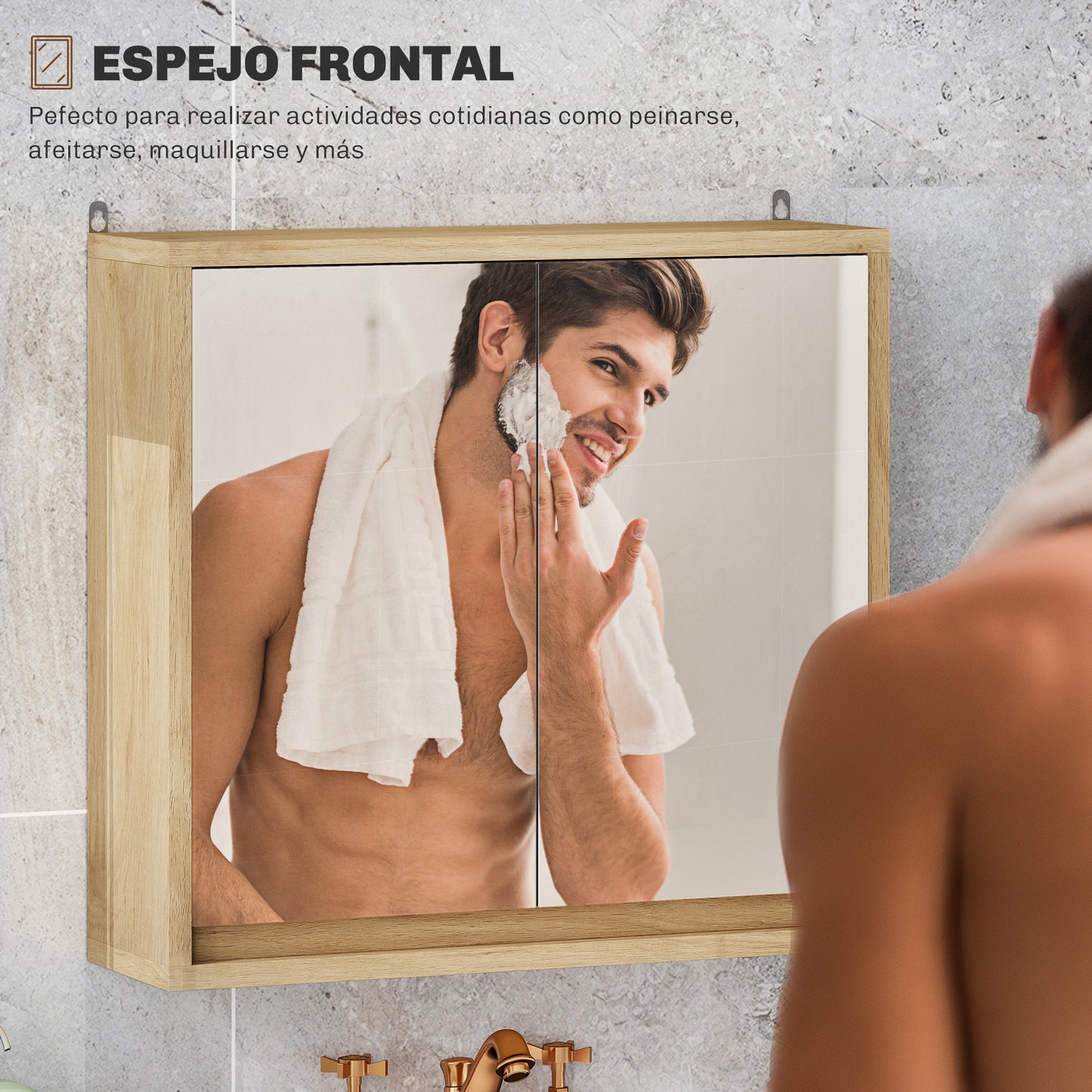 HOMCOM Armario de Baño con Espejo con 2 Puertas y Estante Ajustable Mueble Colgante de Baño para Aseo Estilo Moderno 48x14,5x45 cm Madera Natural