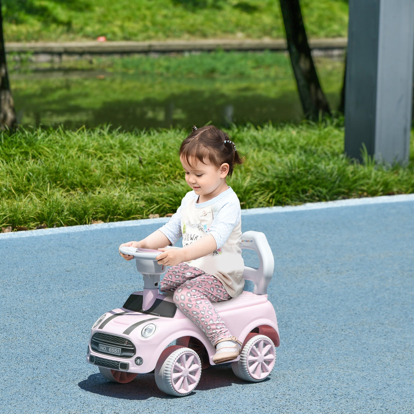 AIYAPLAY Correpasillos para Bebés de 18 a 36 Meses Coche Correpasillos con Volante Bocina y Sistema de Antivuelco Carga 25 kg 53x25x35 cm Rosa