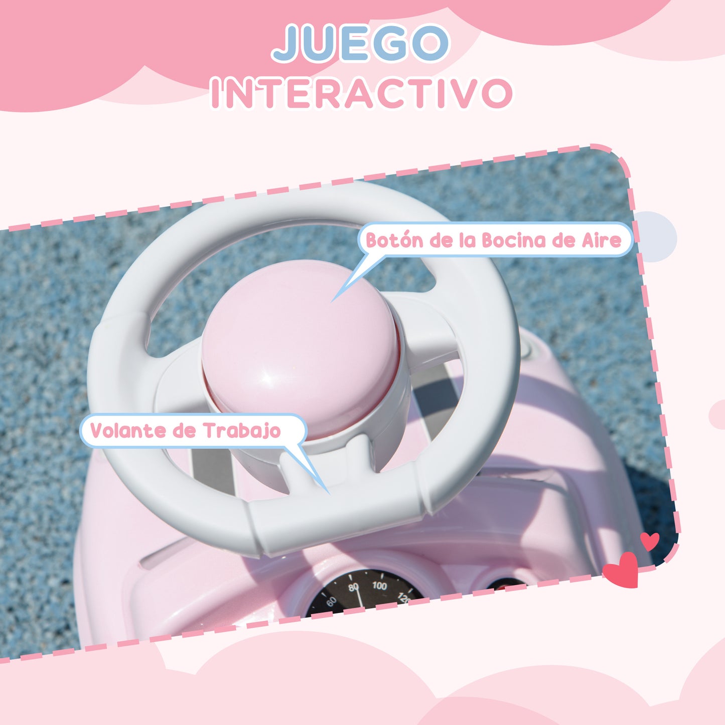 AIYAPLAY Correpasillos para Bebés de 18 a 36 Meses Coche Correpasillos con Volante Bocina y Sistema de Antivuelco Carga 25 kg 53x25x35 cm Rosa