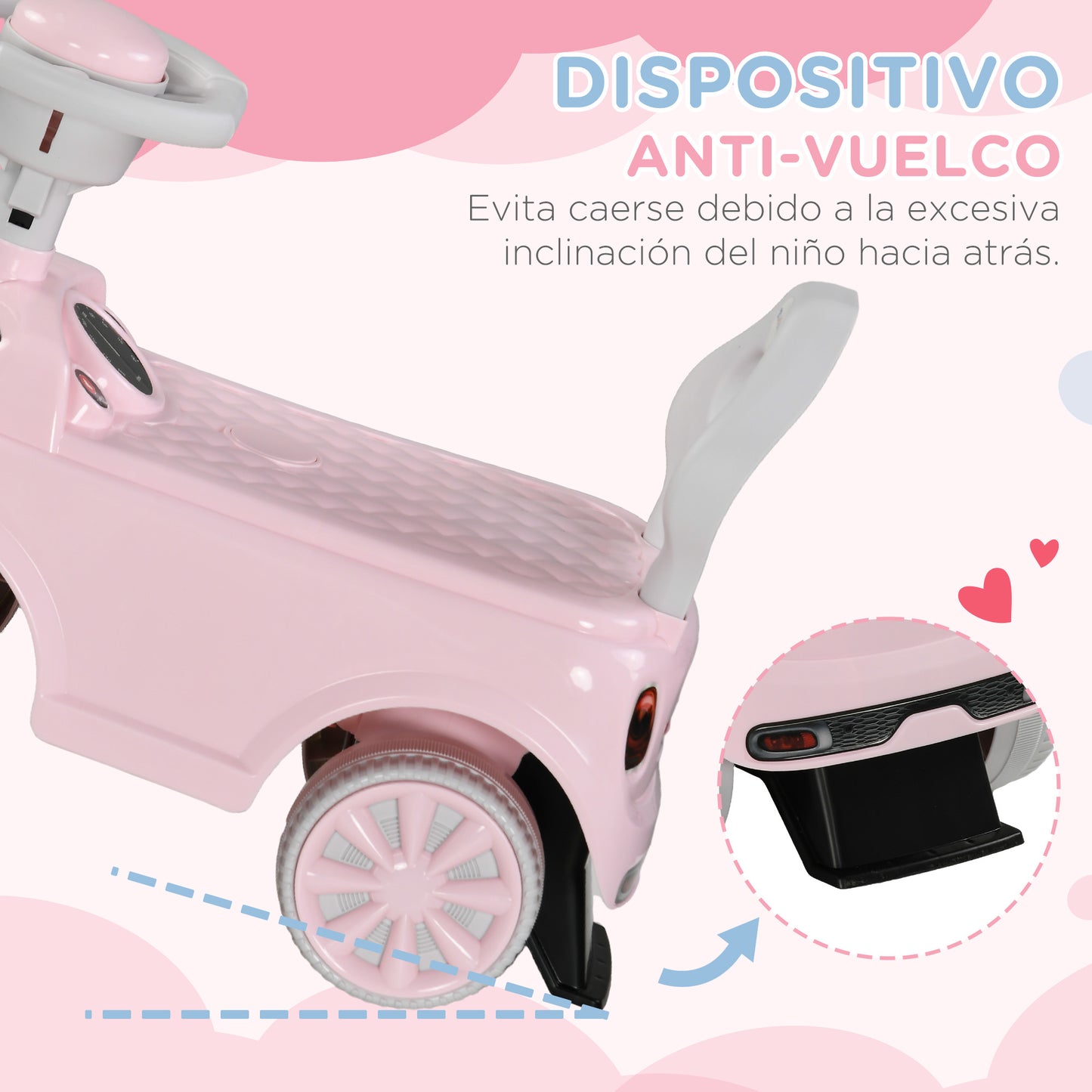 AIYAPLAY Correpasillos para Bebés de 18 a 36 Meses Coche Correpasillos con Volante Bocina y Sistema de Antivuelco Carga 25 kg 53x25x35 cm Rosa