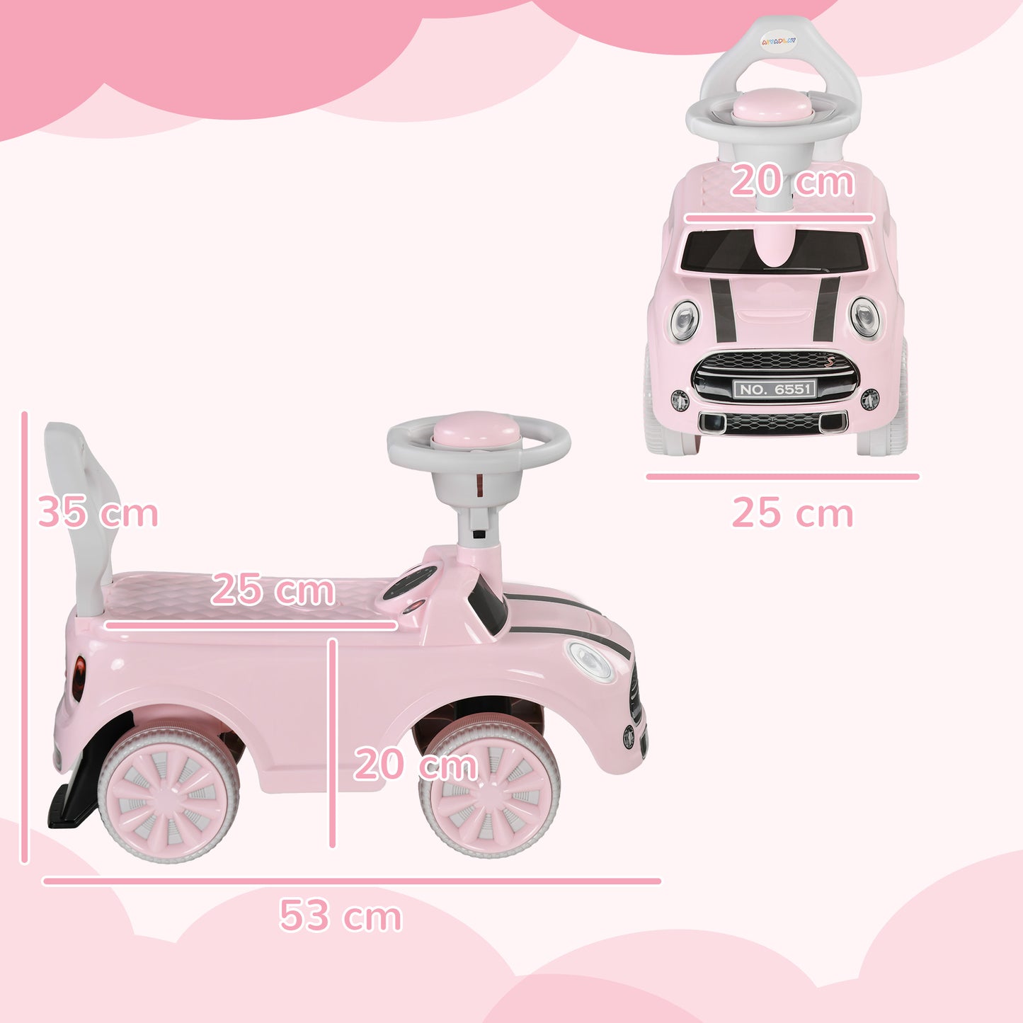 AIYAPLAY Correpasillos para Bebés de 18 a 36 Meses Coche Correpasillos con Volante Bocina y Sistema de Antivuelco Carga 25 kg 53x25x35 cm Rosa