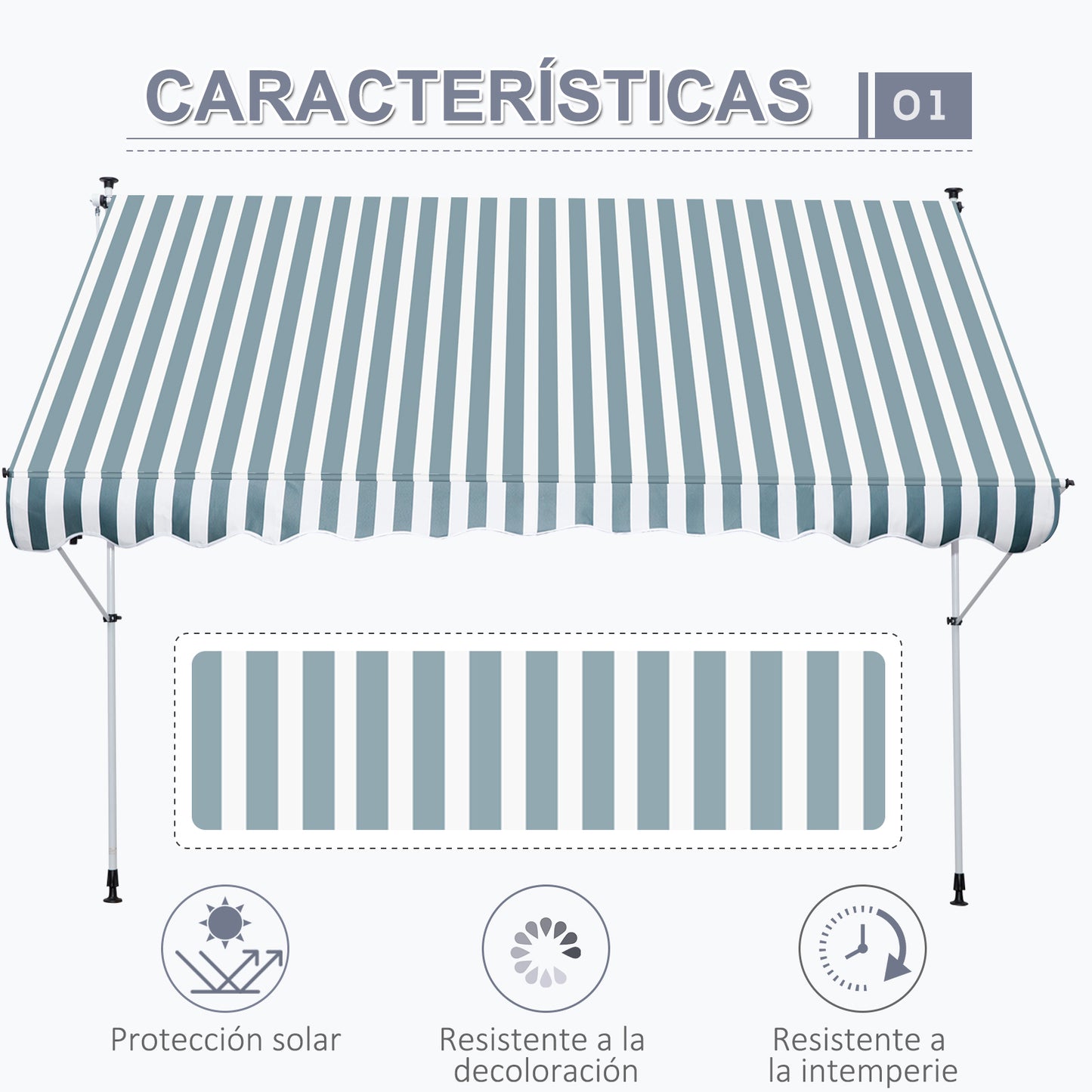 Outsunny Toldo Manual Retráctil Toldo para Balcón con Altura Ajustable Manivela y Protección Solar para Terraza Jardín Verde