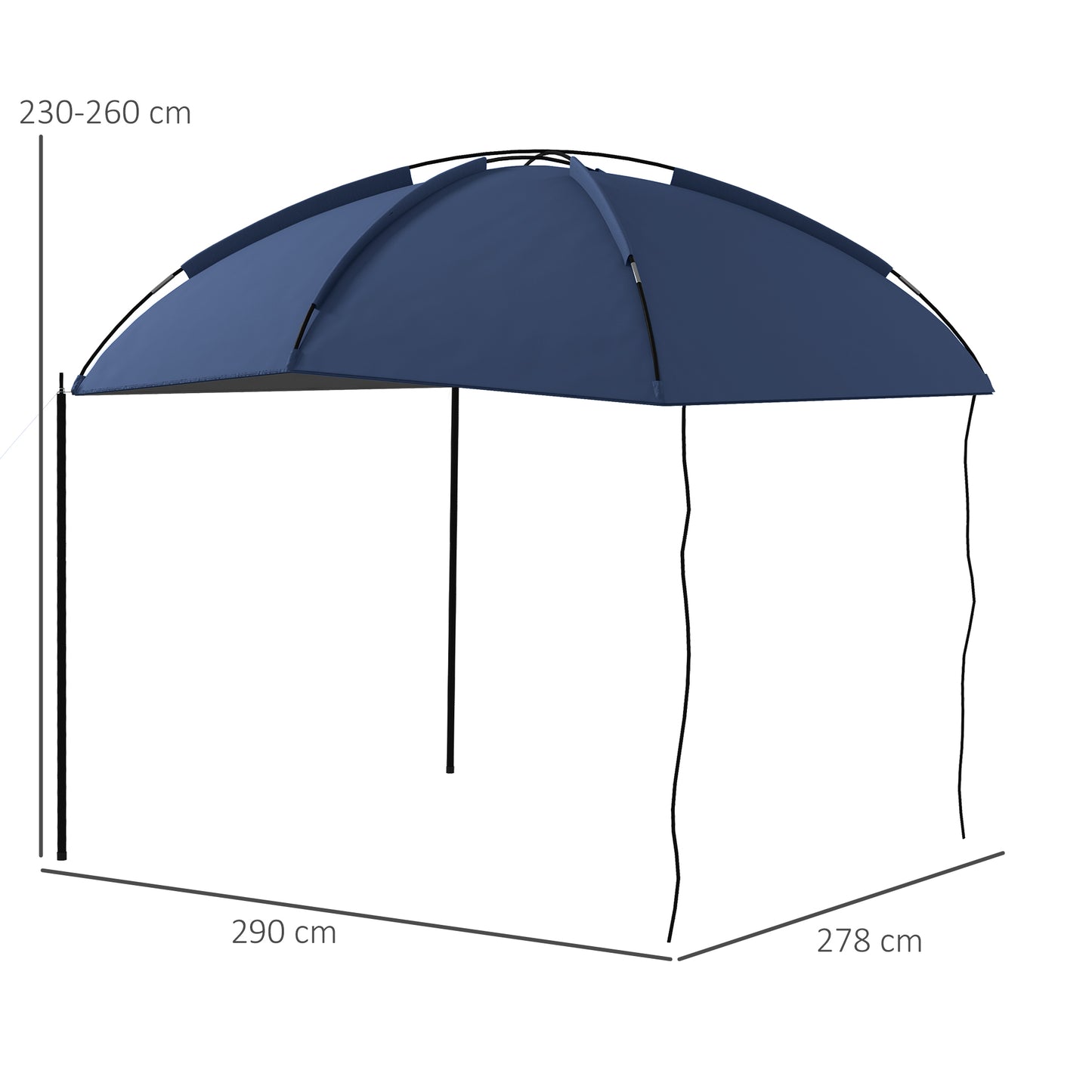 Outsunny Toldo para Coche Toldo para Camping con Altura Ajustable y Bolsa de Transporte Impermeable Anti-UV para Picnic Playa 290x278x230-260 cm Azul Oscuro