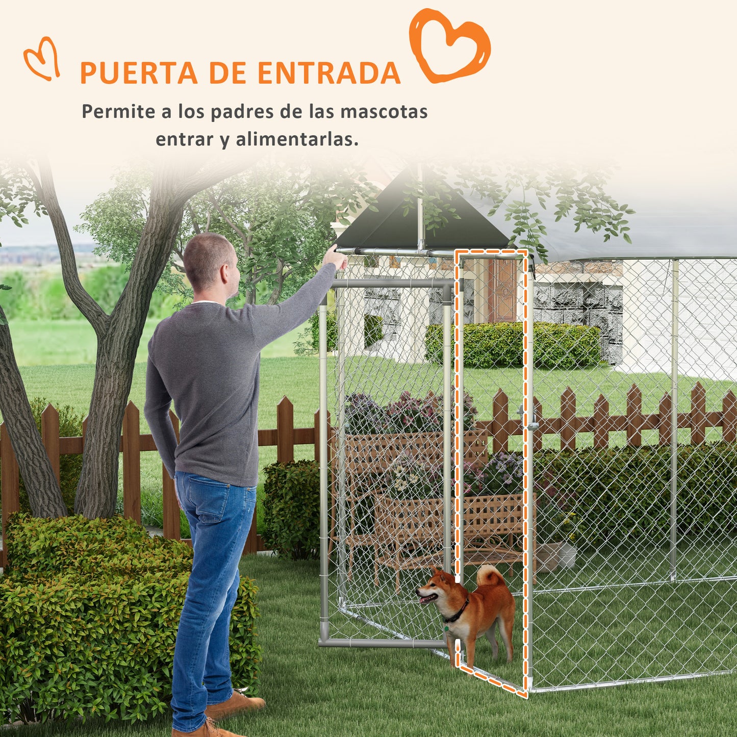 PawHut Perrera Jaula de Exterior para Perros Parque para Perros con 1 Puerta Marco de Acero Toldo Impermeable y Anti-UV 600x230x230 cm Plata