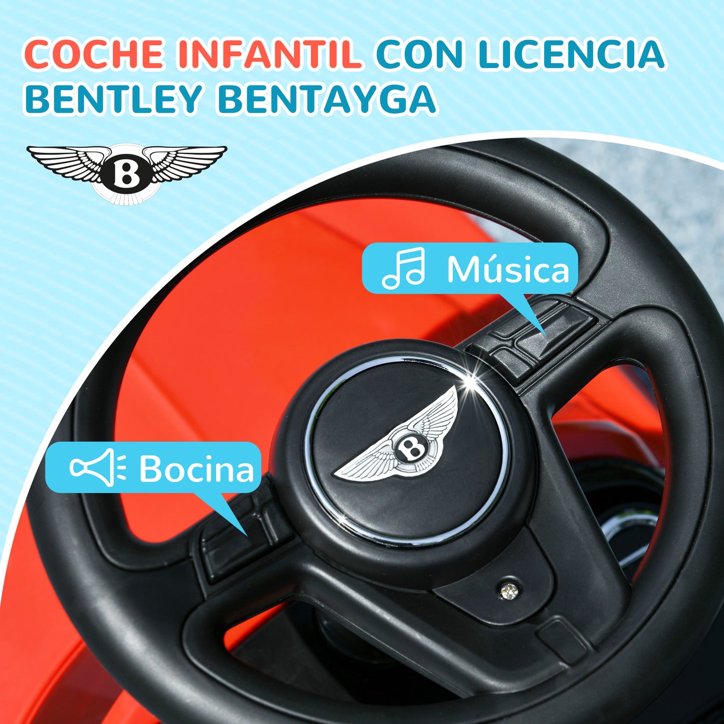 AIYAPLAY Coche Correpasillos 3 en 1 Correpasillos con Licencia Bentley Bentayga Correpasillos para Bebés de 12-36 Meses con Asa de Empuje y Toldo Desmontables Música Bocina Rojo