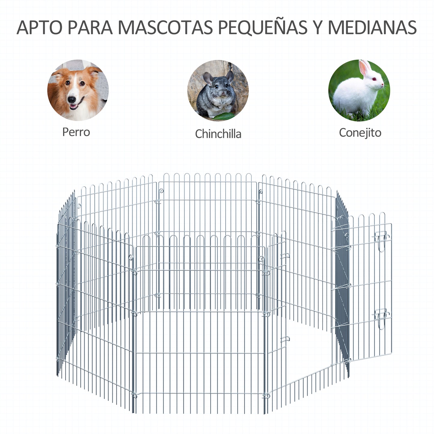 PawHut Parque para Perros de 8 Piezas 63x91 cm Vallas para Perros Plegables con 1 Puerta y Marco de Acero para Jardín Patio Plata