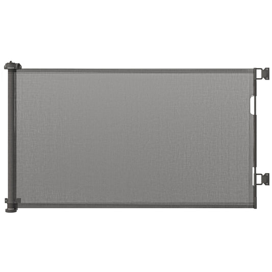 PawHut Puerta de Seguridad para Perros y Gatos Extensible 0-150 cm Puerta Retráctil para Mascotas Barrera para Escaleras y Pasillos Aleación de Aluminio 165x10,7x85 cm Gris