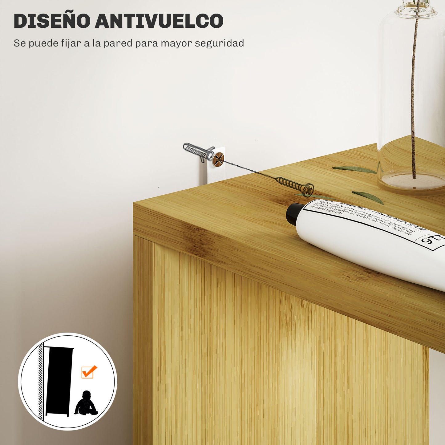 HOMCOM Columna de Baño Mueble de Baño con Puertas y Estantes Abiertos Armario de Baño Moderno 18x30x120 cm Natural