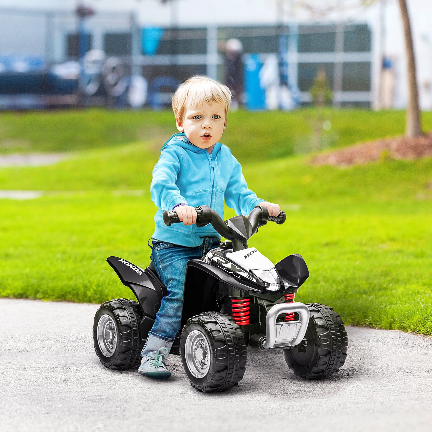 AIYAPLAY Quad Eléctrico para Niños de 18-36 Meses Vehículo Eléctrico a Batería 6V Infantil con Faros LED Bocina Velocidad de 2,8 km/h y Avance 65,5x38,5x43,5 cm Negro