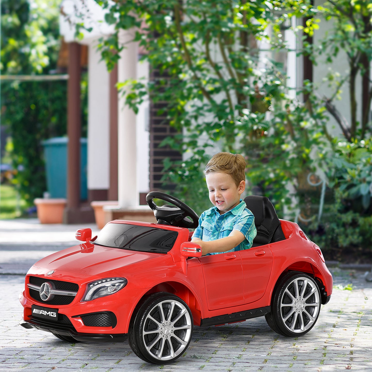 HOMCOM Coche Eléctrico para Niños de 3 Años Mercedes Benz GLA con Mando a Distancia MP3 USB Luces y Sonidos Apertura de Puerta Carga 30 kg 100x58x46 cm Rojo