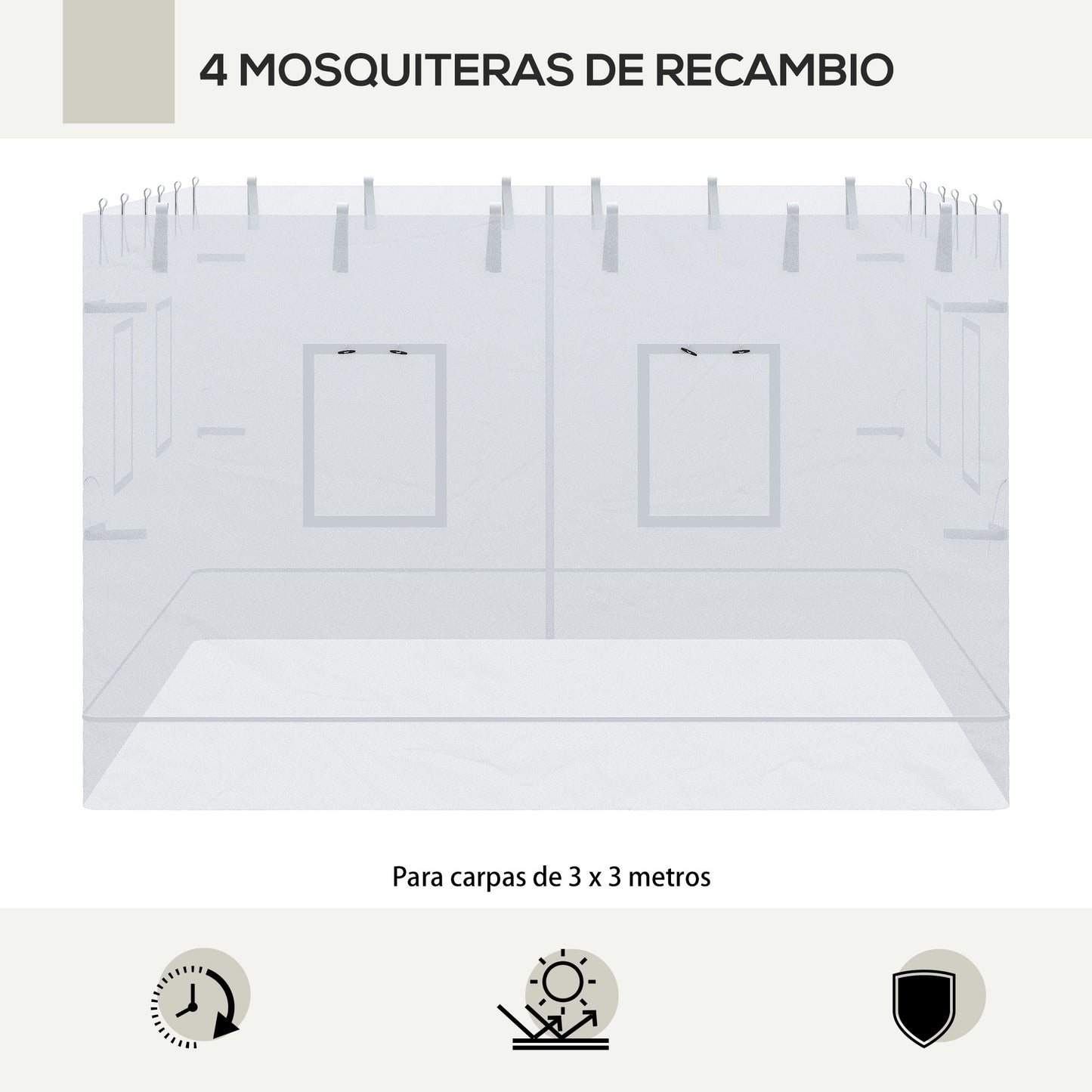 Outsunny 4 Paredes Laterales para Carpa 300x195 cm Mosquitera para Cenador con 6 Ventanas Enrollable Puerta con Cremallera y Bolsa de Transporte Blanco